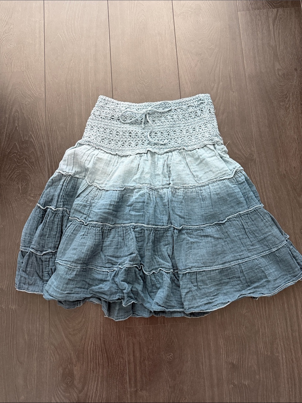 AI Yong Lin - Boho Tiered Ombre Cotton Skirt - Light Blue